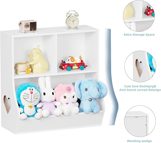 Lerliuo Baby Toddler Bookshelf and Storage Organizer, Kids Cabinet and Bookcase, Wooden 3 Cubby Children Book Shelf for Playroom, Bedroom, Nursery, School 23.62'' H (White)