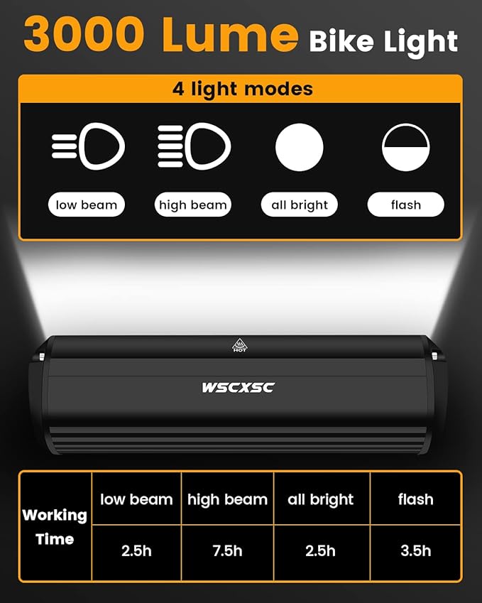 Super Bright Bike Light 3000 Lumen 5 LED Bicycle Light with Taillights Rechargeable Bike Headlight for Night Riding Waterproof Bike Light Front and Back Set for Mountain/Dirt/Light/Kids Bike