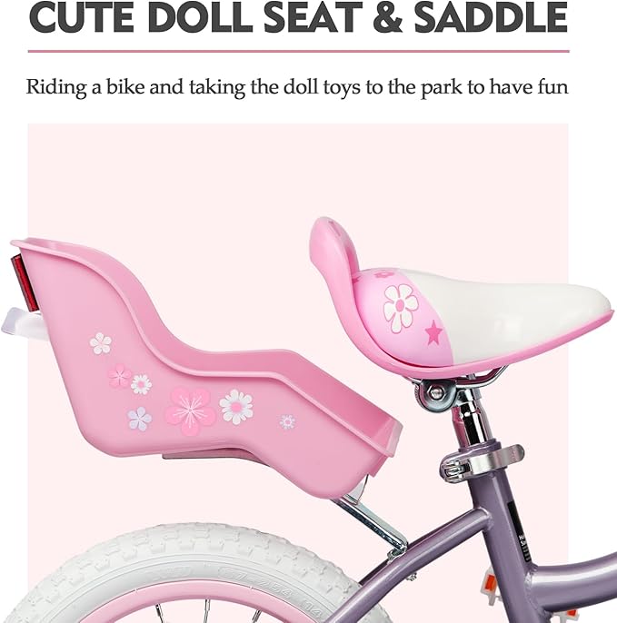 Glerc Petal Girls Bike, 12-18 Inch Kids Bike for Ages 2-9 Years Old Children, Princess Style Kids Bicycle with Training Wheels & Basket & Streamers, Multiple Colors