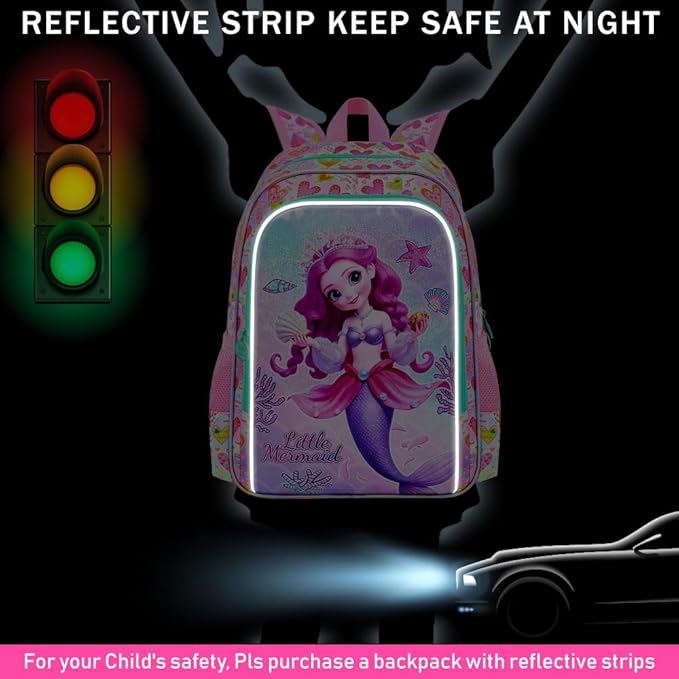 CCJPX 16" Mermaid Backpack for Girls, 3Pcs Kids Bookbag with Lunch Box, Water Resistant Elementary School Bag for Kindergarten Preschool Toddler (Pink)