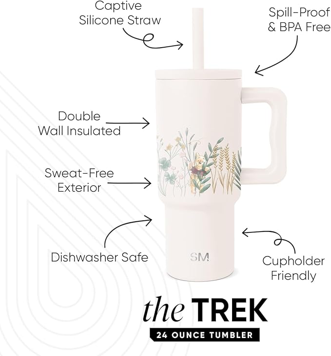 Simple Modern Disney Kids 24 oz Tumbler with Handle and Silicone Straw Lid | Spill Proof Leak Resistant | Stainless Steel Bottle | Gift Boys Girls | Trek Collection | Winnie The Pooh in the Wilderness