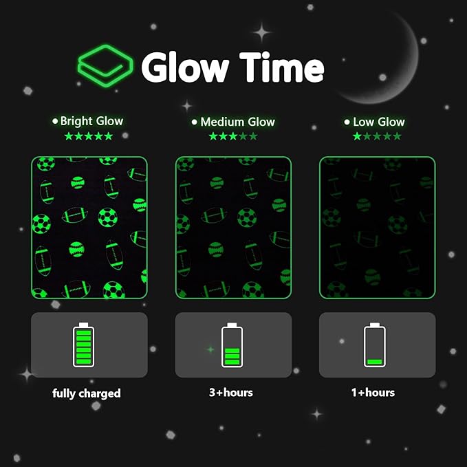 QSTEHEML Soccer Glow in The Dark Blanket,Football Gifts Toys for Kids Boys Age 3-12 Years Old,Birthday, for Toddler, Teen, Son, Soft Luminous Throw Blanket 50"×60"