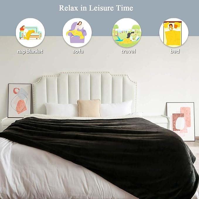 NANPIPER Sherpa Blanket Queen Fleece Bed Blankets Soft and Warm Fuzzy Microfiber,Black 90"x90"