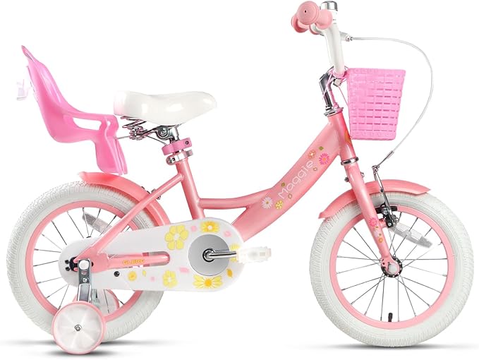 Glerc Maggie Girls Bike, 12-20 Inch Kids Bike for 2-13 Years Old Children, Princess Style Kids Bicycle with Doll-Seat & Basket & Training Wheels, Multiple Colors