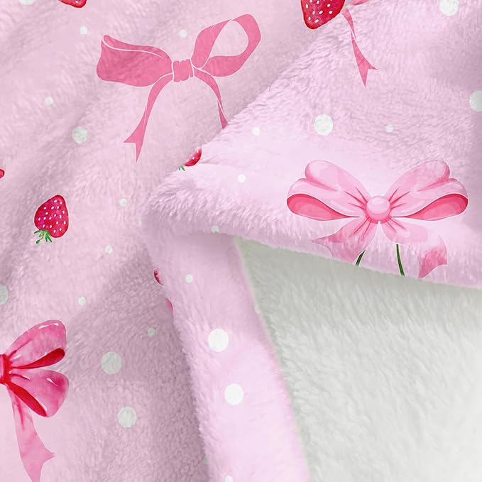 Wajade Strawberry Bow Gifts for Boys Girls - Strawberry Bow Blanket Birthday Christmas Decor for Kids Age 3 4 5 6 7 8 9 10 11 12 Years Old Teens Child Toddler Throw Light Grey 60"x80"