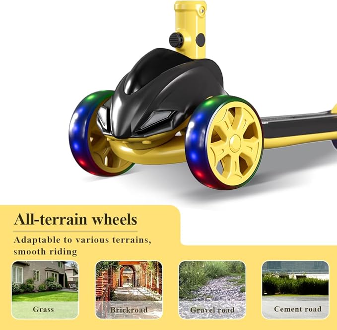 3-Wheel Foldable Kick Scooter for Kids, 4 Adjustable Height Toddler Scooter with LED Lighted Wheels, Lean-to-Steer Design& Wider Anti-Slip Deck for Children Boys & Girls Ages 3-8