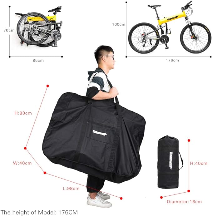 Folding Bike Travel Bag - Fits 26 inch or Below Folding Bikes, Bicycle Transport Case for Air, Train Travel