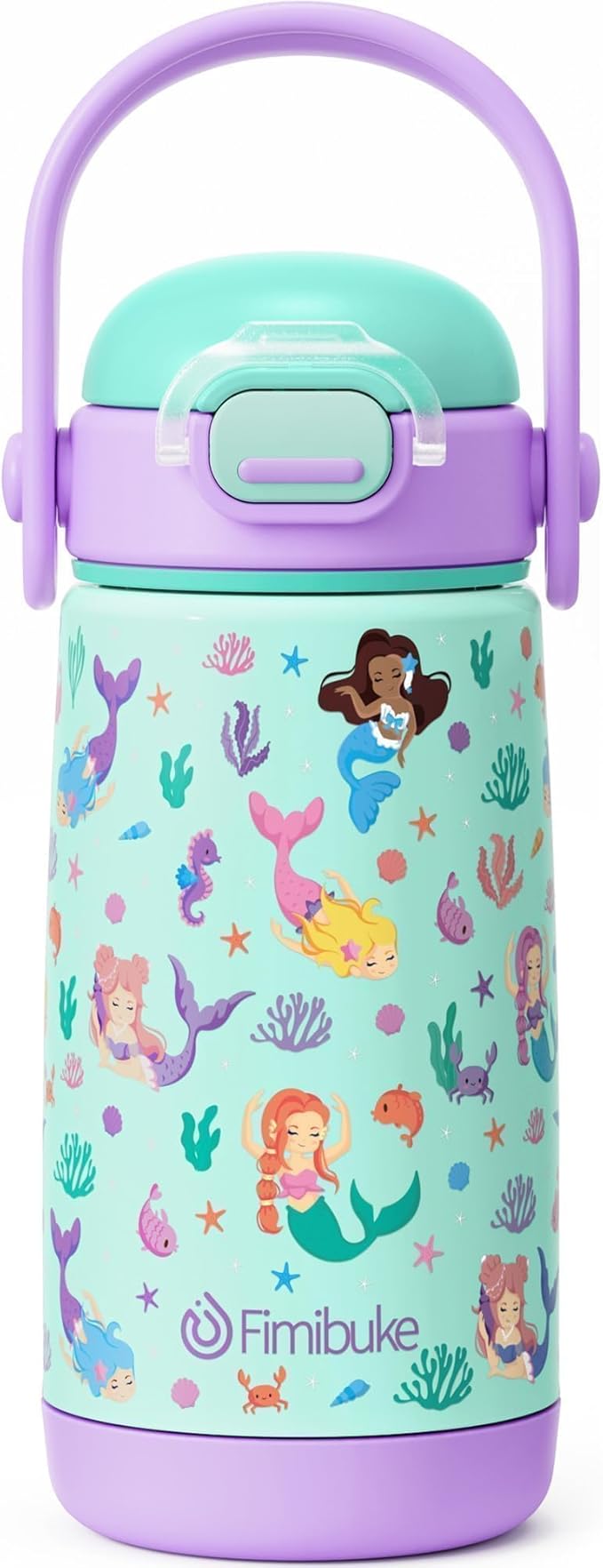 Fimibuke Kids Insulated Water Bottle with Straw Lid & Handle - 14oz BPA-FREE 18/8 Stainless Steel Metal Tumbler Leak Proof Double Wall Vacuum Kids Cup Toddler Water Bottle for School Boys Girls