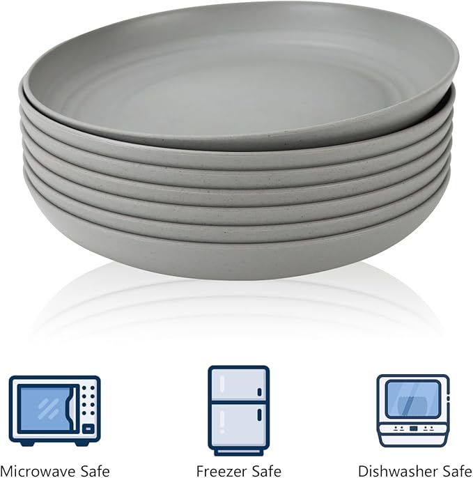 Homienly Dinner Plates Set of 8 Premium Wheat Straw Plate Alternative for Plastic Plates Lightweight Round Plate Set Microwave and Dishwasher Safe Plates for Kitchen Unbreakable (Grey, 10 inch)