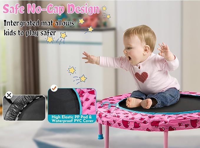 36 Inch Toddler Trampoline with Handle, Outdoor Indoor Trampoline for Kids, Mini Trampolines with Handlebar, Gifts for Boys and Girl, Small Kid Baby Trampolines