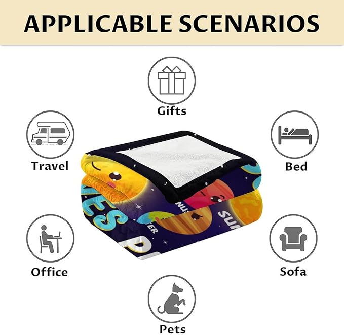 Planet Blanket Gifts - 50x40 Inches Cute Planets Throw Blanket for Kids, Boys & Men - Dark Blue Soft Fuzzy Blankets for Crib, Couch & Travel