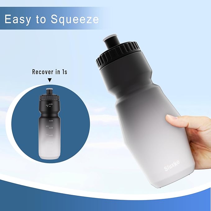 Squeeze Water Bottle 24oz, 2Pack Bike Water Bottle Leak Proof BPA Free for All Fitness and Cycling Fast Flow Valve