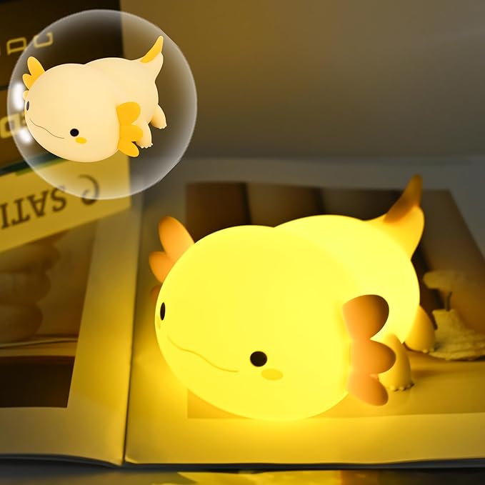 HAPPYBAG Axolotl Night Light,Cute Axolotl lamp Gifts for Kids,Dimmable Silicone Animal Nursery Night Light,Kawaii Rechargeable Bedside Touch Lamp,Baby Room Decor Axolotl Light