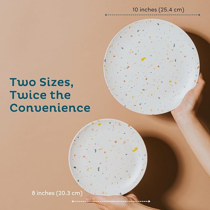 Nook Theory 4 Pack Reusable Bamboo Plates - Non-Toxic Toddler and Kids Plate, Dishwasher Safe, Not Microwavable Dinnerware (Fiesta 8")