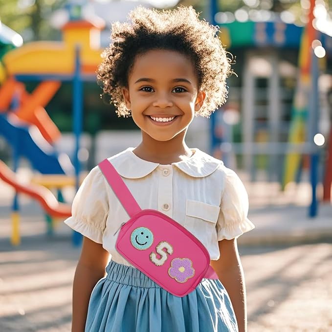 Fanny Pack For Girls Pink Kid Crossbody Bag Chenille S Letter Preppy Belt Bag, Christmas Birthday Graduation Gifts For Girl Teen Daughter Sister, Personalized Nylon Fanny Packs