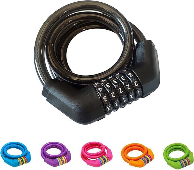 Bike Lock Cable, 4 Feet Resettable Cable Lock, Self Coiling 5 Digit Combination Bike Lock, Pefect for Locking Motocylce E Bike Scooter Skatebord (Black)