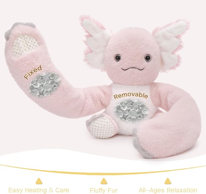 MaoGoLan Microwavable & Weighted Axolotl Stuffed Animal,3.8 lbs 38" Long Arms Freezable Salamander Huggable Weighted Plush Toys, Warm and Comfort Heated Axolotl Plushie for Adults,Kids