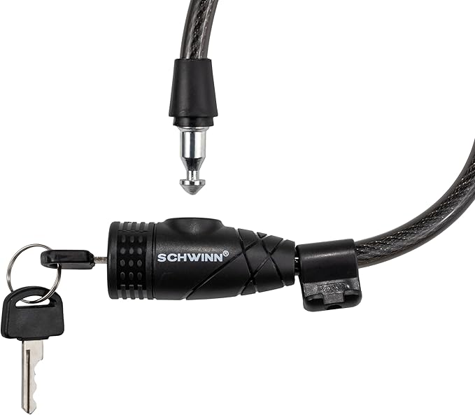 Schwinn Bike Cable Lock with Keys, 6 ft x 10 mm, Black, Braided Steel, Durable Vinyl Cover, Carrying Bracket for Storage and Transport, Anti Theft Protection, Bike Lock Cable for Security