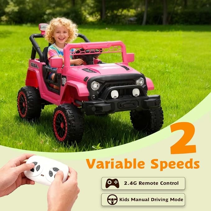 12V Kids Car, 4x4 Electric Car for Kids with Remote Control, LED Headlights & Music, Ride-On Truck Toy Gift for Boys Girls 3-8 Years (Pink)