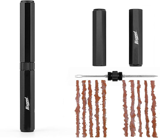 Tubeless Tire Repair Kit with Plugs，Black Tire Plug Kit，Portable Bike Tools，Flat Tire/Puncture Repair Kit，Tubeless Bike Tire Emergency Repair Kit, Easy to Use