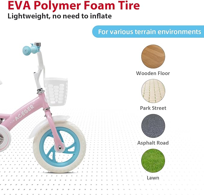 ACEGER 12" Kids Balance Bike with Basket, Toddler Bicycle for Early Learning Leg Strength and Steady Balancing, Durable Frame&Tool-Free Adjustable Seat, Gift Bike for 2-5 Kids, No Brake