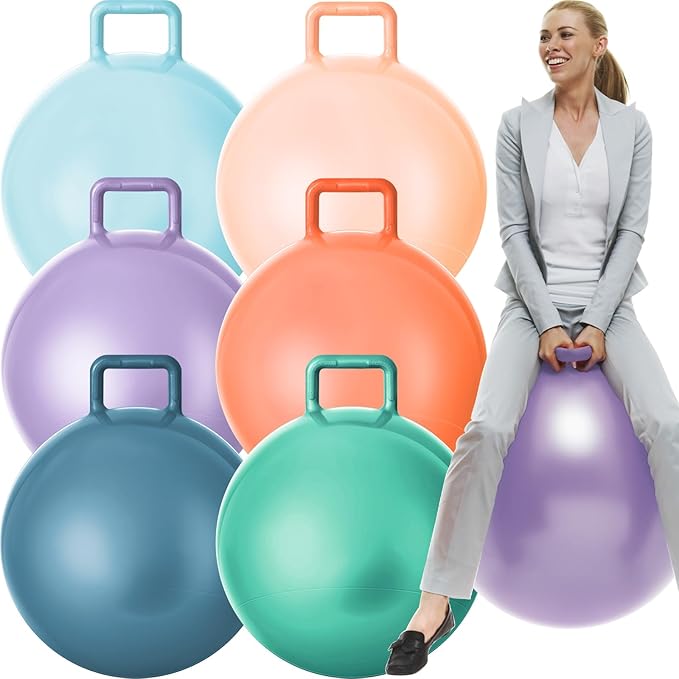Lewtemi 6 Pcs Hopper Ball Carnival Outdoor Games 32 Inch Jumping Hopping Inflatable Bouncing Ball with Handle and Air Pump for Kids Sport Exercise(Morandi Color)