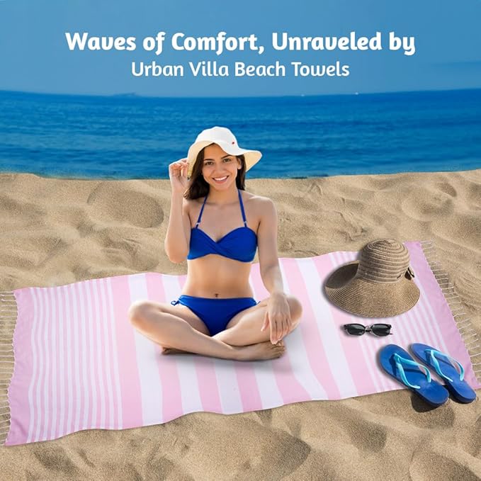 Urban Villa (Set of 6, 36x72 Inches Turkish Beach Towel Oversized Absorbent Extra Large - Sand Free Quick Dry Bath Towels - Lightweight Travel Cruise Camping Spa Towels - Pink