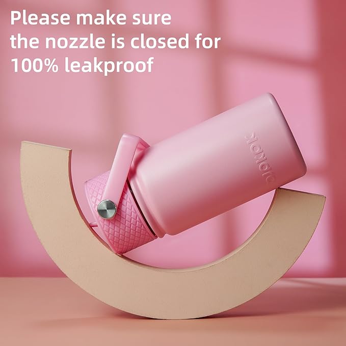 BJPKPK Insulated Water Bottle with Straw Lid, 15oz Cute Water Bottles, Stainless Steel Metal Thermo, Reusable BPA Free Leak Proof Tumblers, Cups,Pink