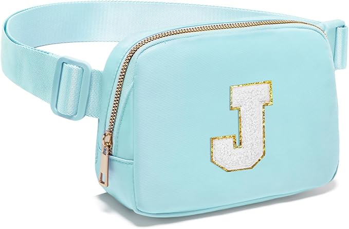 Gitus Birthday Gifts for 8 9 10 11 12 13 Year Old Girls Personalized Fanny Pack Crossbody Bags with Initial Letter Patch Belt Bag for Teen Girls Cute Trendy Stuff Travel Essentials (Icingblue-J)
