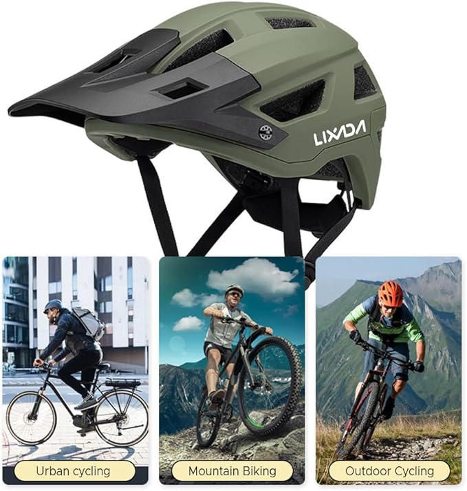 Lixada Adult Bike Helmet Mountain Helmet Road Bike Helmet Adjustable Dial Removable Visor Ventilation Cycling Helmet for Men Women 55-61cm