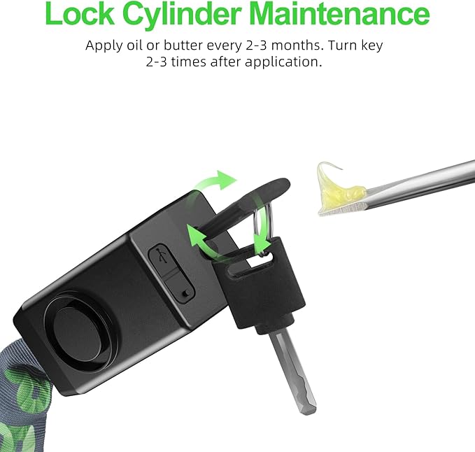 110db Bike Chain Lock with Alarm, 4ft Biycle Lock with Anti-Theft Alarm, Heavy Duty Anti Theft Security Cycling Chain Locks Suitable for Scooter, Bicycle, Motorcycle, Gate