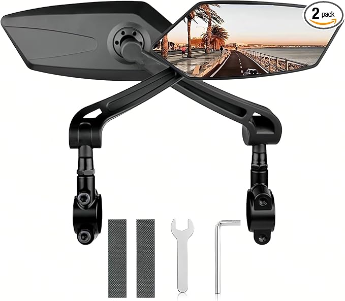 2 Pack Bike Mirrors,eBike Handlebar Mirror,360° Adjustable and Rotatable Safety Bicycle Rear View Mirrors, Scratch Resistant Glass Lens,Bicycle Universal Fit Accessories