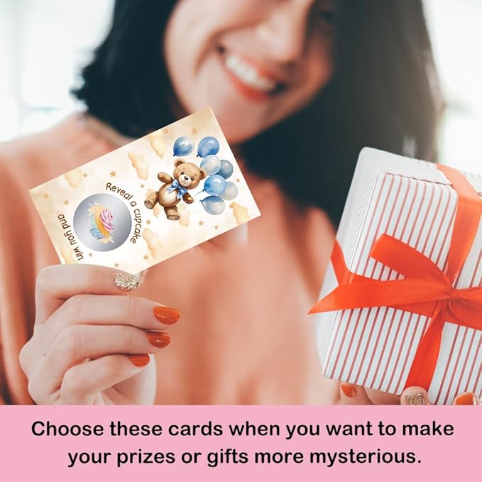 50 Pcs Bear Birthday Scratch off Game Cards, Ideal for Babies Shower Birthday Party Lottery Game Group Games Family Activity, Baby Shower Activity and Idea, Baby Shower Party Supplies