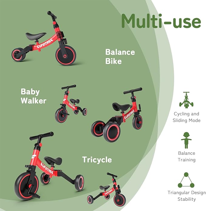 besrey 5 in 1 Toddler Bike for 1 Year to 4 Years Old Kids, Toddler Tricycle Kids Trikes Tricycle, Toys for Boy & Girl, Balance Training, Removable Pedals