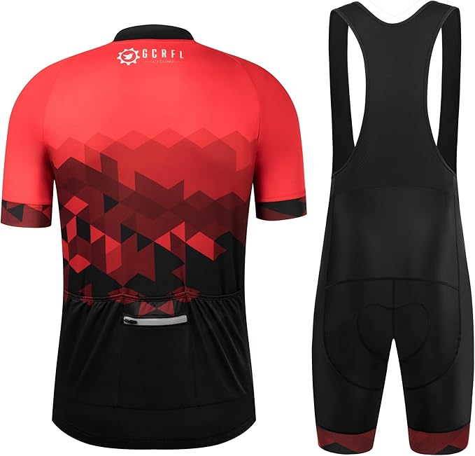 GCRFL Men's Cycling Jersey Set Road Bike Shorts Sleeves Jersey Zipper Pokcet Bib Shorts with Padded, Cycling Clothing kit Men