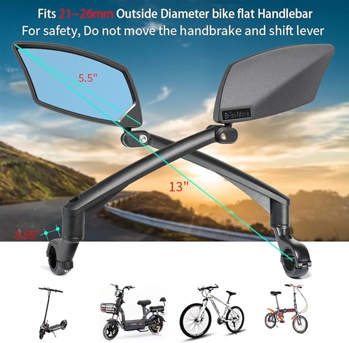 Handlebar Bike Mirror, Scratch Resistant Glass Lens, Ajustable and Rotatable Safe Rearview Bicycle Mirror