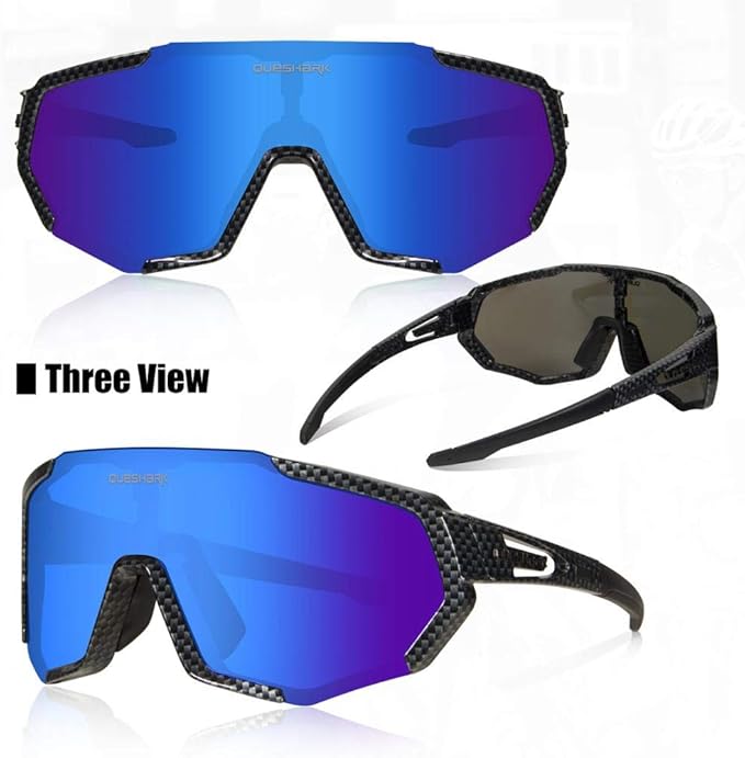 Queshark Cycling Glasses, Sports Sunglasses for Men Women, 1 Polarized 2 HD Lens, Polarized Sunglasses for Cycling Running