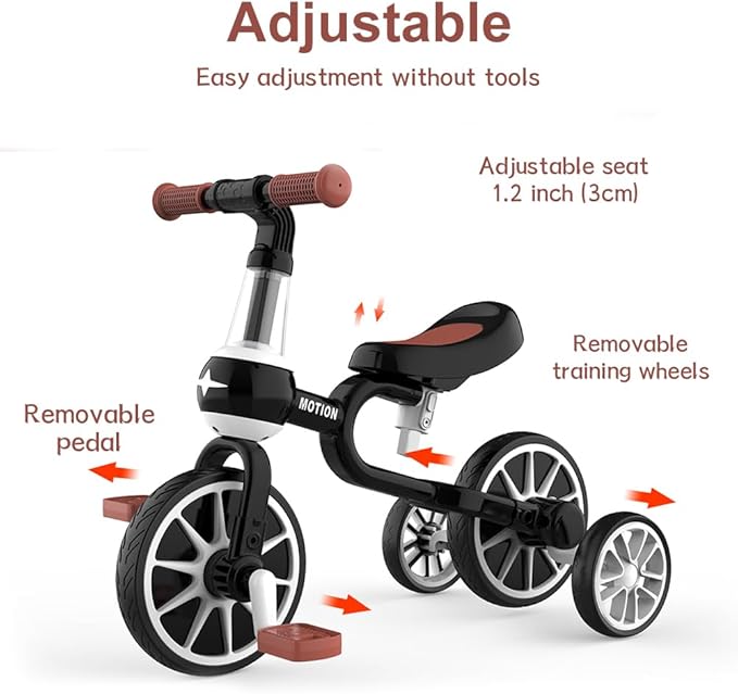 XIAPIA 3 in 1 Toddler Bike for 2-4 Year Old Girl Boy, Kids Tricycle with Adjustable Seat, Detachable Pedal and Training Wheels, Baby Balance Bike Trikes Riding Toys, Kids Chirstmas Birthday Gifts Pink