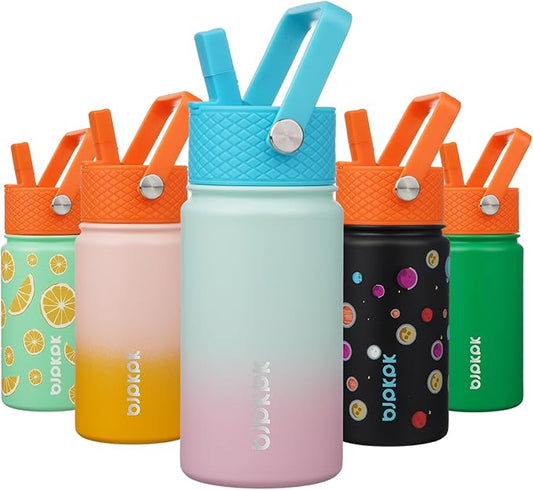 BJPKPK Insulated Water Bottle with Straw Lid, 15 oz Stainless Steel Metal Water Bottles, Reusable Leak Proof BPA Free Thermo, Flask, Cups - Marshmallow