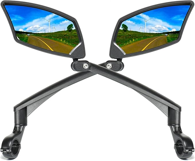 Handlebar Bike Mirror, Scratch Resistant Glass Lens, Ajustable and Rotatable Safe Rearview Bicycle Mirror