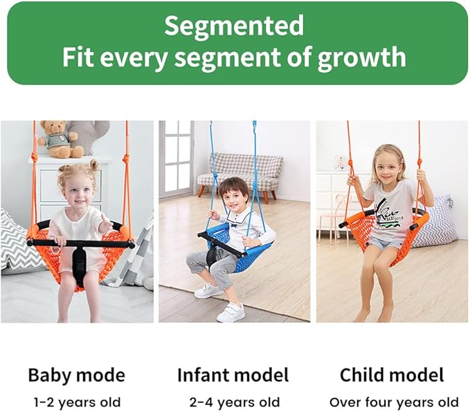 2 -in- 1 Toddler Swing. Swing Seat for Kids with Adjustable Ropes, for Kids Heavy Duty Rope Play Secure Children Swings Set, for Outdoor Indoor, Backyard. Upgrade Product (Green)