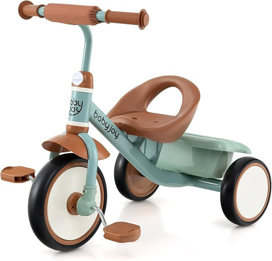 BABY JOY Toddler Tricycle, Kids Trike with Adjustable Seat and Storage Basket for Boys Girls Indoor and Outdoor Riding, Toddler Trike for Baby 3-5 Years Old (Green)