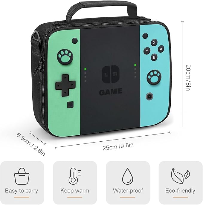 Insulated Lunch Box for Boys Girls, Game Lunch Bag for School Work Office Travel Picnic Hiking Beach, Reusable Portable Lunchbox with Adjustable Strap