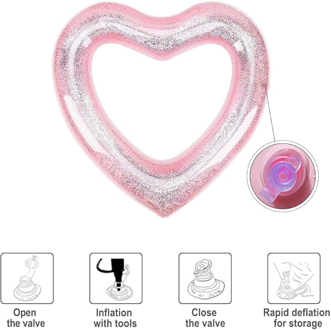 Inflatable Heart Pool Float, Sweet Love Swim Rings Float Loungers Tube for Summer Water Fun Beach Party Toys for Kids, Adults