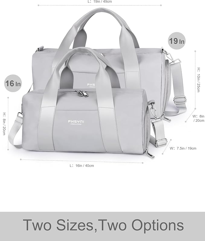 Compact Sports Gym Bag for Women and Men, Cute Mini Duffle Bag with Wet Pocket & Shoes Compartment, Personal Item Travel Workout Bag, 16"-Small, Grey