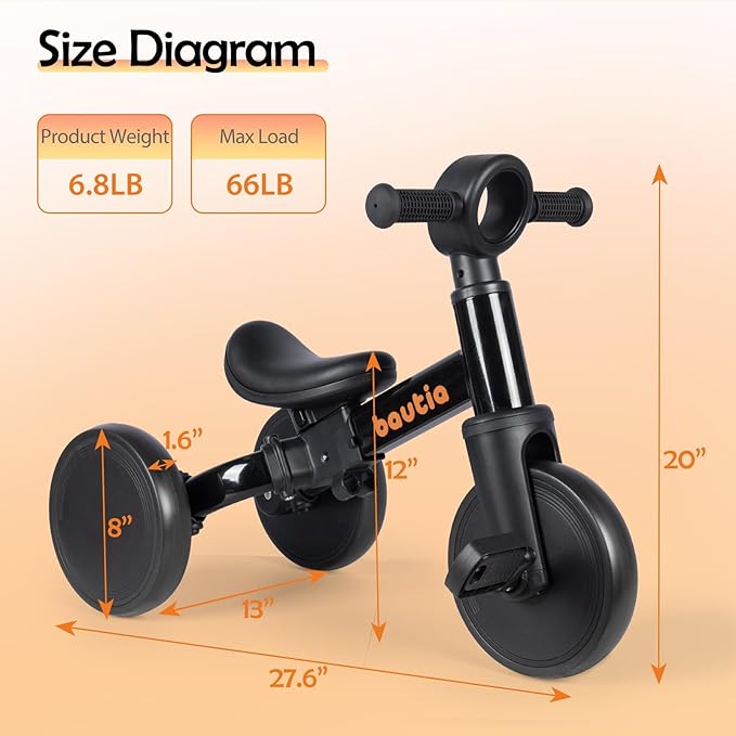 Tricycle for Toddlers 1-3, 4 in 1 Baby Balance Bike 1 2 Year Old Boy Girl Birthday Gift, Kids Bicycle Outdoor Toy with Removable Pedals
