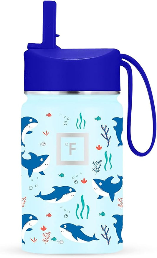IRON °FLASK Kids Water Bottle - Straw Lid, 20 Name Stickers, Vacuum Insulated Stainless Steel, Double Walled Tumbler Travel Cup, Thermos Mug - Iron Shark, 10 Oz