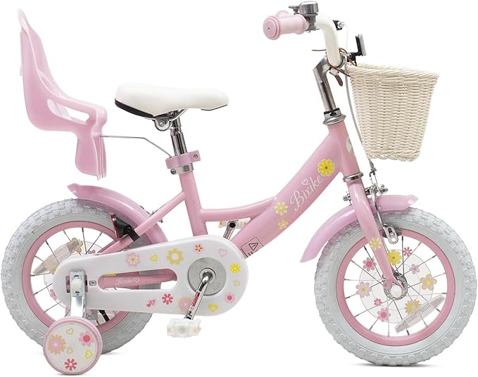 Girls Bike with Basket for Toddlers and Kids Aged 3-14 Years Old, 12 14 16 18 Inch with Training Wheels & Doll Seat, 20 Inch with Kickstand & Rear Rack, Princess Style Bicycle for Gift.