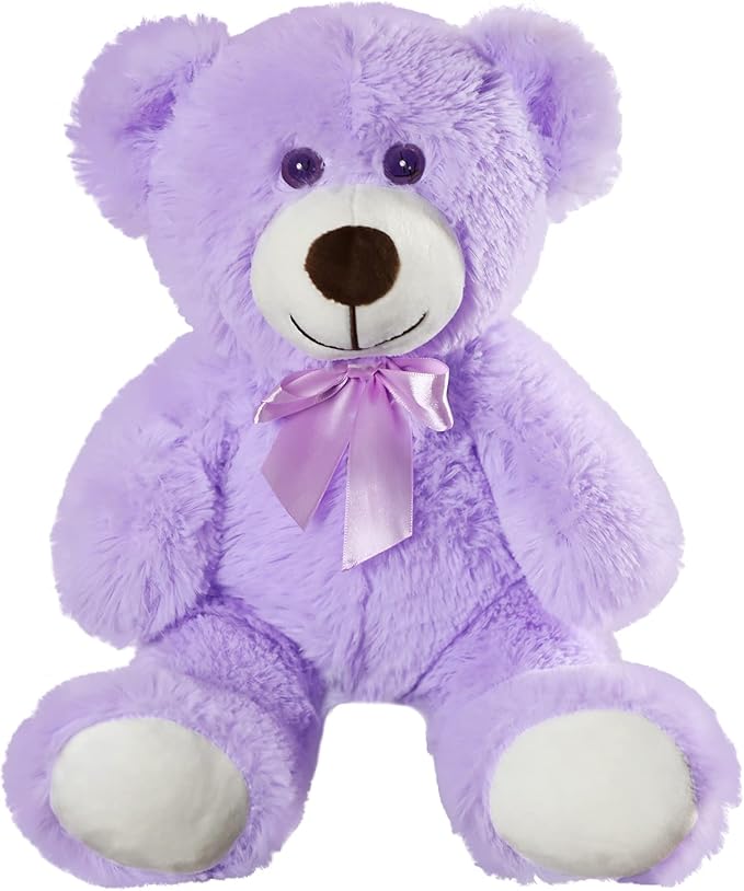 Plush Teddy Bear Cute Stuffed Animal Bear with Bow Plush Toys Gift for Kids and Girls 35cm/13.8 Inches (Purple)