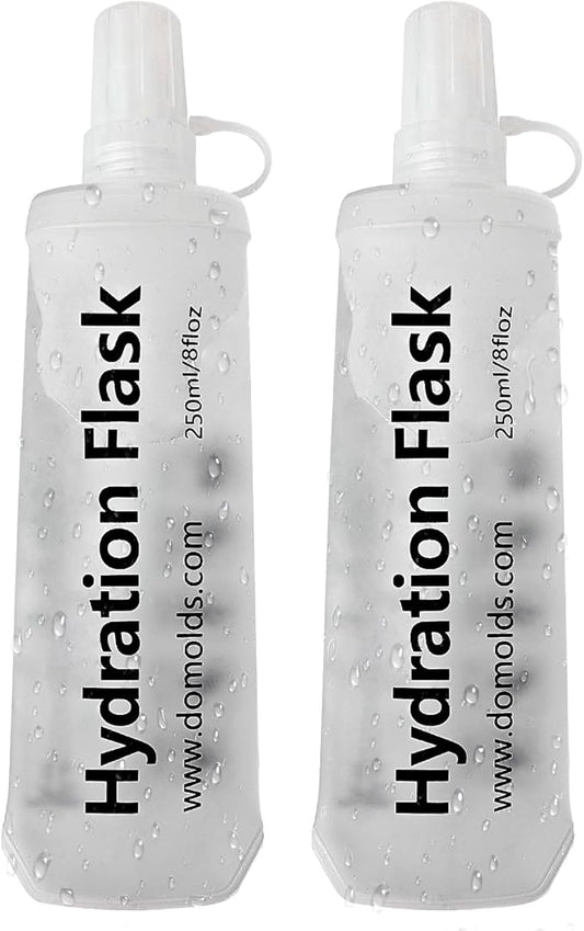 2Pcs 250ml Soft Flask Folding TPU Hydration Flask Running Water Bottle(8.8 oz), Water Pouch for Running Vest, Hiking, Cycling (White 250ml*2)